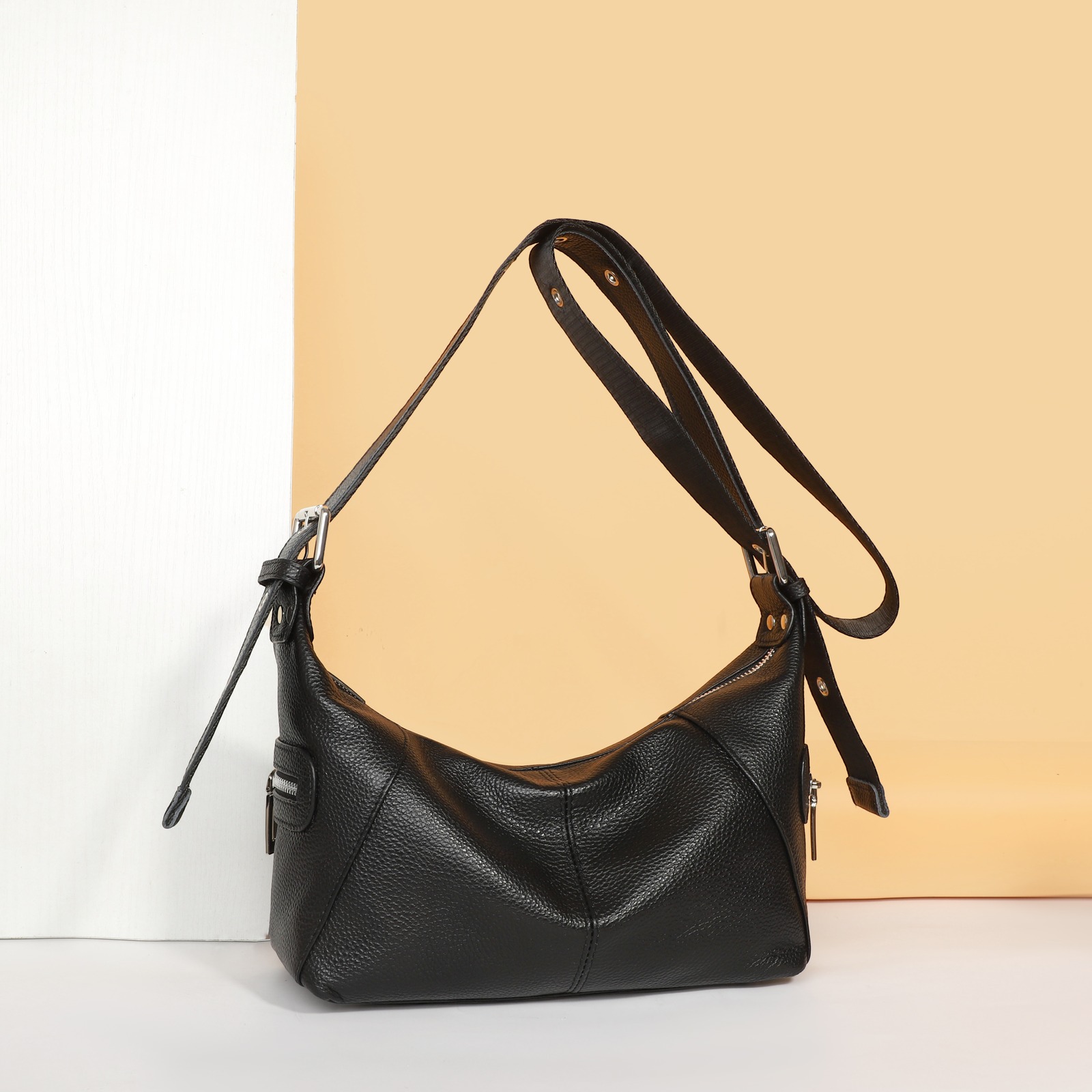 Custom Leather Hobo Bag – Drawstring Shoulder Bag with Knot Detail — custom leather bag manufacturing by Kaishi Bag Factory