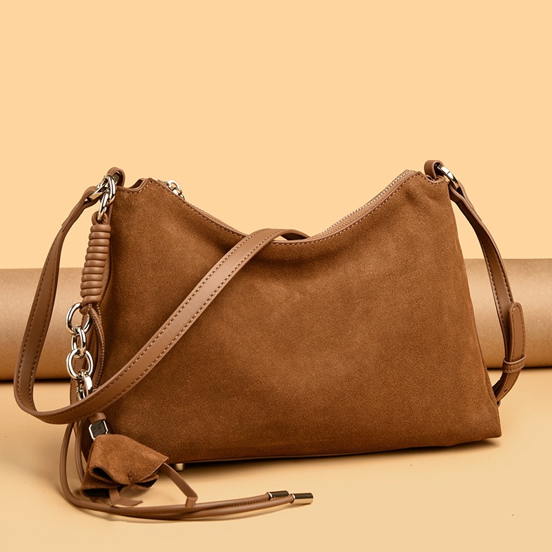 Custom Suede Look Leather Hobo Bag – Slouchy Shoulder Bag with Strap Detail (view 4) — custom leather bag manufacturing by Kaishi Bag Factory