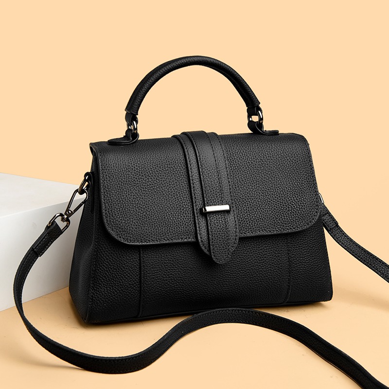 Custom Leather Top-Handle Flap Bag – Structured Handbag with Belt Detail — custom leather bag manufacturing by Kaishi Bag Factory