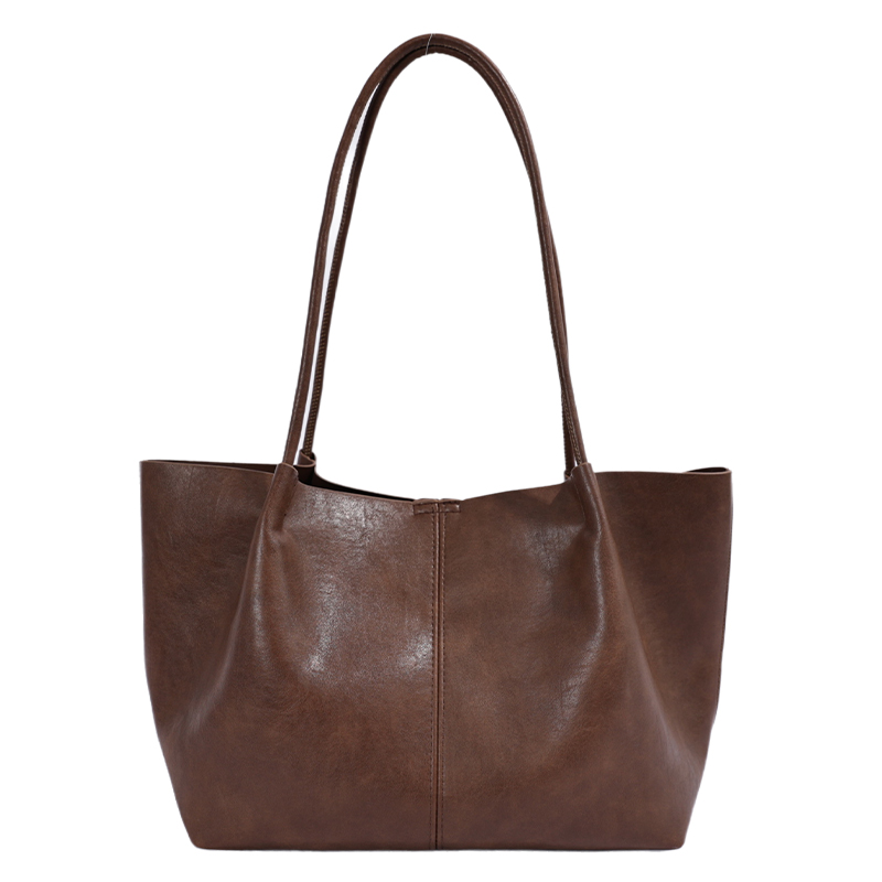 Custom PU Leather Tote Bag – Slouchy Shoulder Tote with Bead Charm (view 2) — custom bag manufacturing by Kaishi Bag Factory