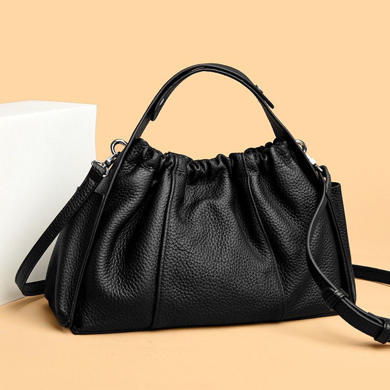 Custom Drawstring Leather Bucket Bag – Slouchy Shoulder Bag with Chain Strap (view 2) — custom leather bag manufacturing by Kaishi Bag Factory