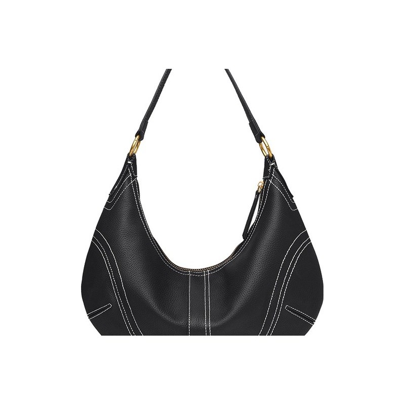 Custom Stitched Leather Hobo Bag – Slouchy Shoulder Bag with Contrast Stitching (view 2) — custom leather bag manufacturing by Kaishi Bag Factory
