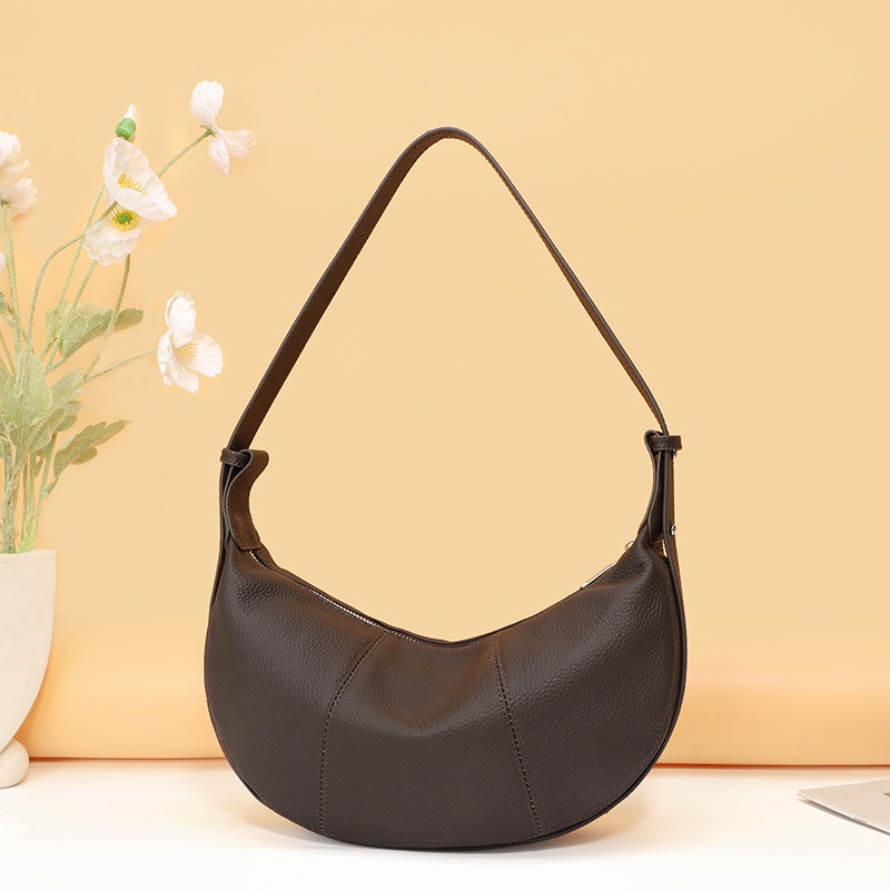 Custom Leather Hobo Shoulder Bag – Curved Bag with Single Strap (view 4) — custom leather bag manufacturing by Kaishi Bag Factory