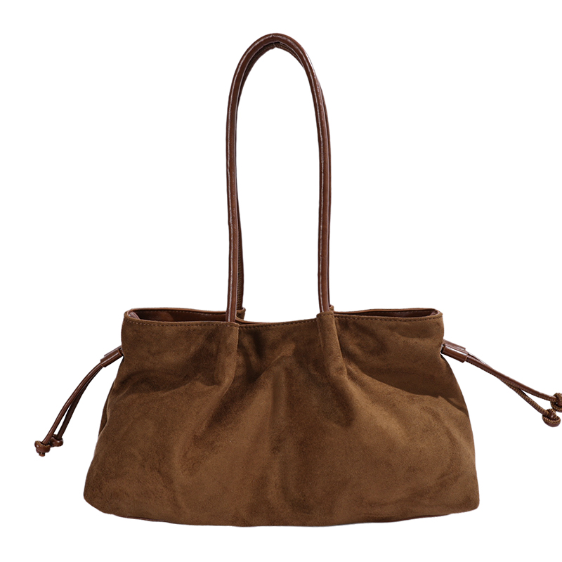 Custom Suede-Look Tote Bag – Drawstring Shoulder Tote (view 3) — custom bag manufacturing by Kaishi Bag Factory