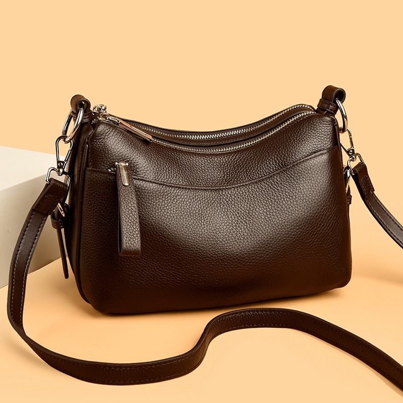 Custom Zip Leather Hobo Bag – Soft Shoulder Bag with Front Zip Pocket (view 3) — custom leather bag manufacturing by Kaishi Bag Factory
