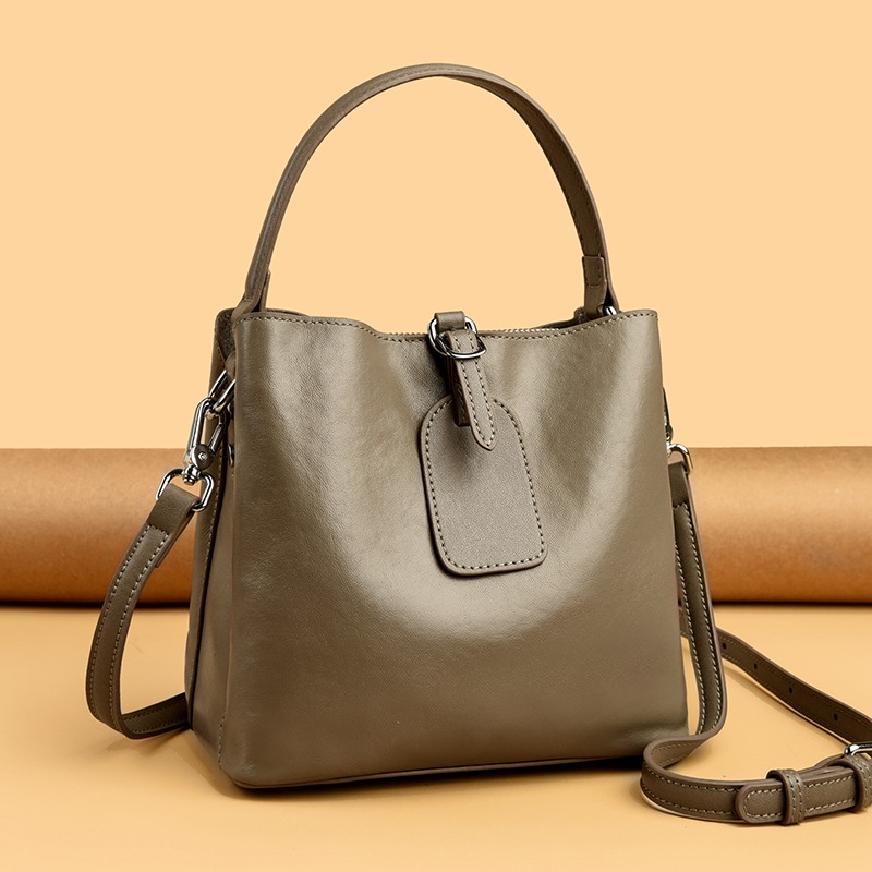 Custom Leather Bucket Bag – Shoulder Bag with Tassel Detail (view 3) — custom leather bag manufacturing by Kaishi Bag Factory
