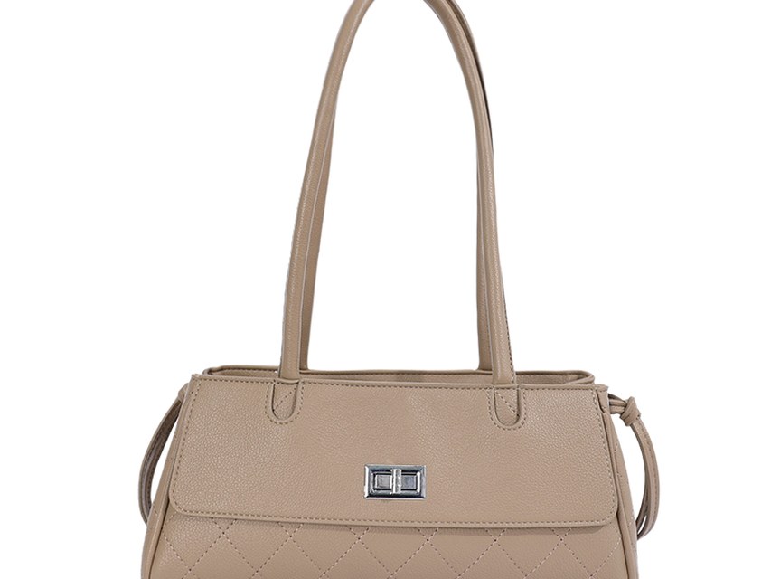 Custom Quilted PU Leather Tote Bag – Shoulder Tote with Clasp (view 2) — custom bag manufacturing by Kaishi Bag Factory