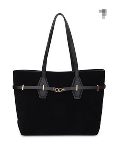 Suede PU Leather Studded Tote Bag – Large Capacity Shoulder Tote with Belt Buckle & Rivets (view 3) — custom bag manufacturing by Kaishi Bag Factory