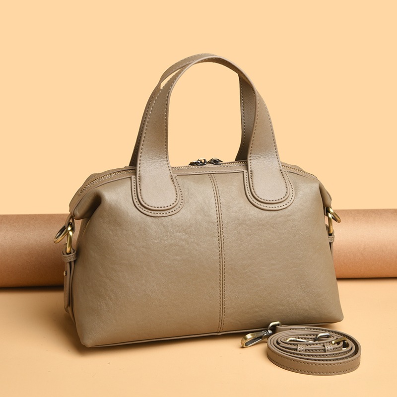 Custom Leather Satchel Bag – Handbag with Contrast Handles (view 4) — custom leather bag manufacturing by Kaishi Bag Factory
