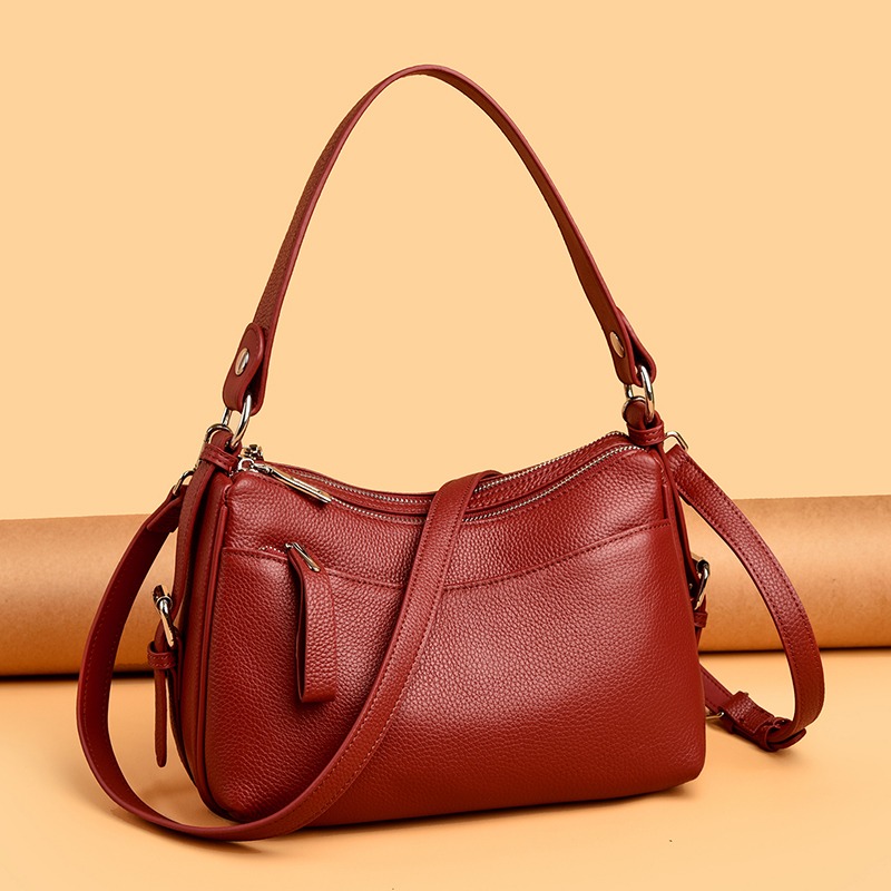 Custom Zip Leather Hobo Bag – Soft Shoulder Bag with Front Zip Pocket (view 4) — custom leather bag manufacturing by Kaishi Bag Factory