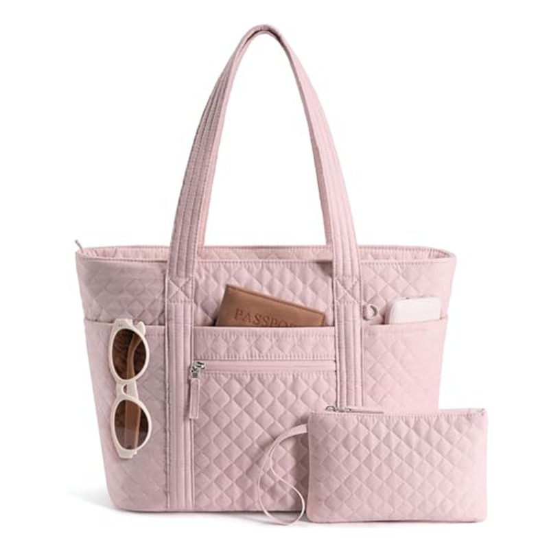 Custom Leopard Print Quilted Tote – Puffer Bag with Zip Pouch (view 4) — custom tote bag manufacturing by Kaishi Bag Factory