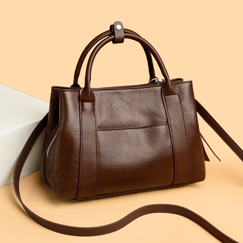 Custom Leather Satchel Bag – Top-Handle Handbag with Zip Top (view 2) — custom leather bag manufacturing by Kaishi Bag Factory