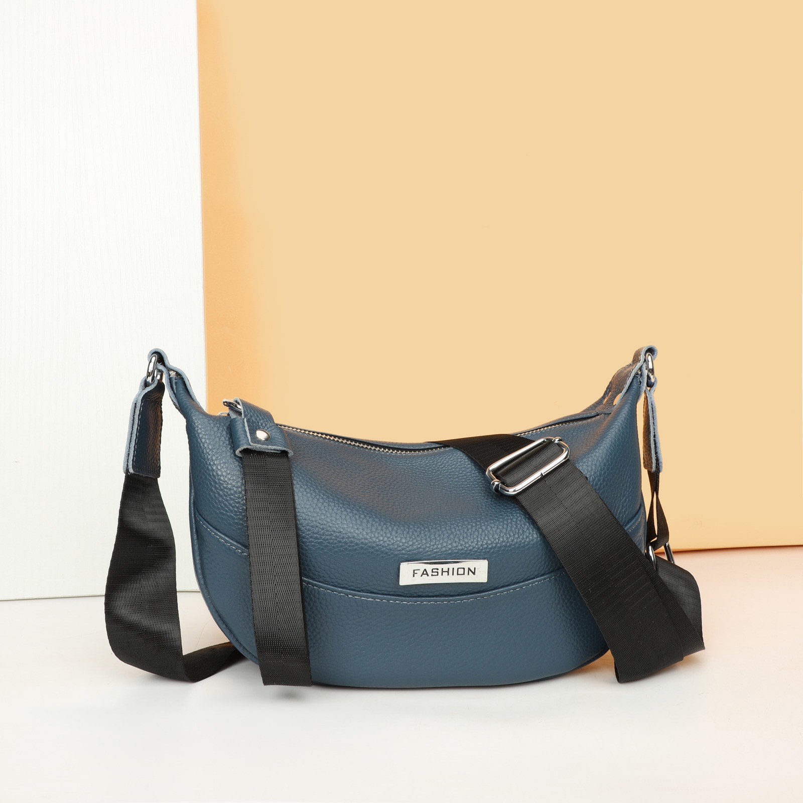Custom Leather Hobo Bag – Crescent Shoulder Bag with Wide Web Strap — custom leather bag manufacturing by Kaishi Bag Factory