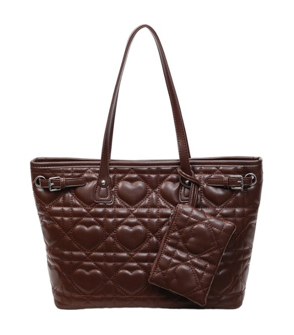 Quilted Heart PU Leather Tote Bag – Classic with Mini Wallet & Buckle Details — custom bag manufacturing by Kaishi Bag Factory