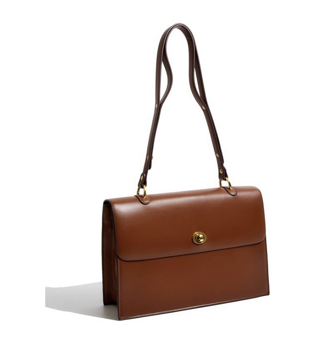 PU Leather Shoulder Bag – Fashion Flap Satchel with Gold Buckle & Chain Strap (view 3) — custom bag manufacturing by Kaishi Bag Factory