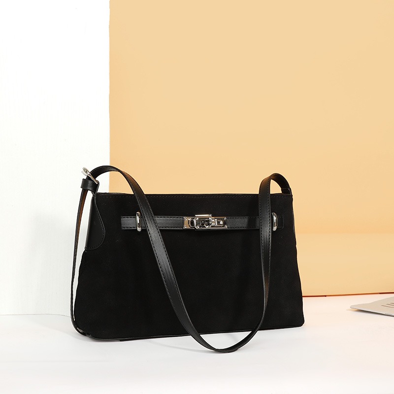 Custom Leather Shoulder Bag – Slim Flap Bag with Metal Bar Detail — custom leather bag manufacturing by Kaishi Bag Factory