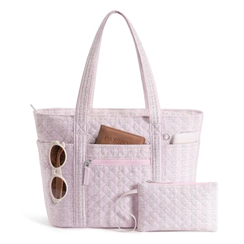 Custom Leopard Print Quilted Tote – Puffer Bag with Zip Pouch — custom tote bag manufacturing by Kaishi Bag Factory