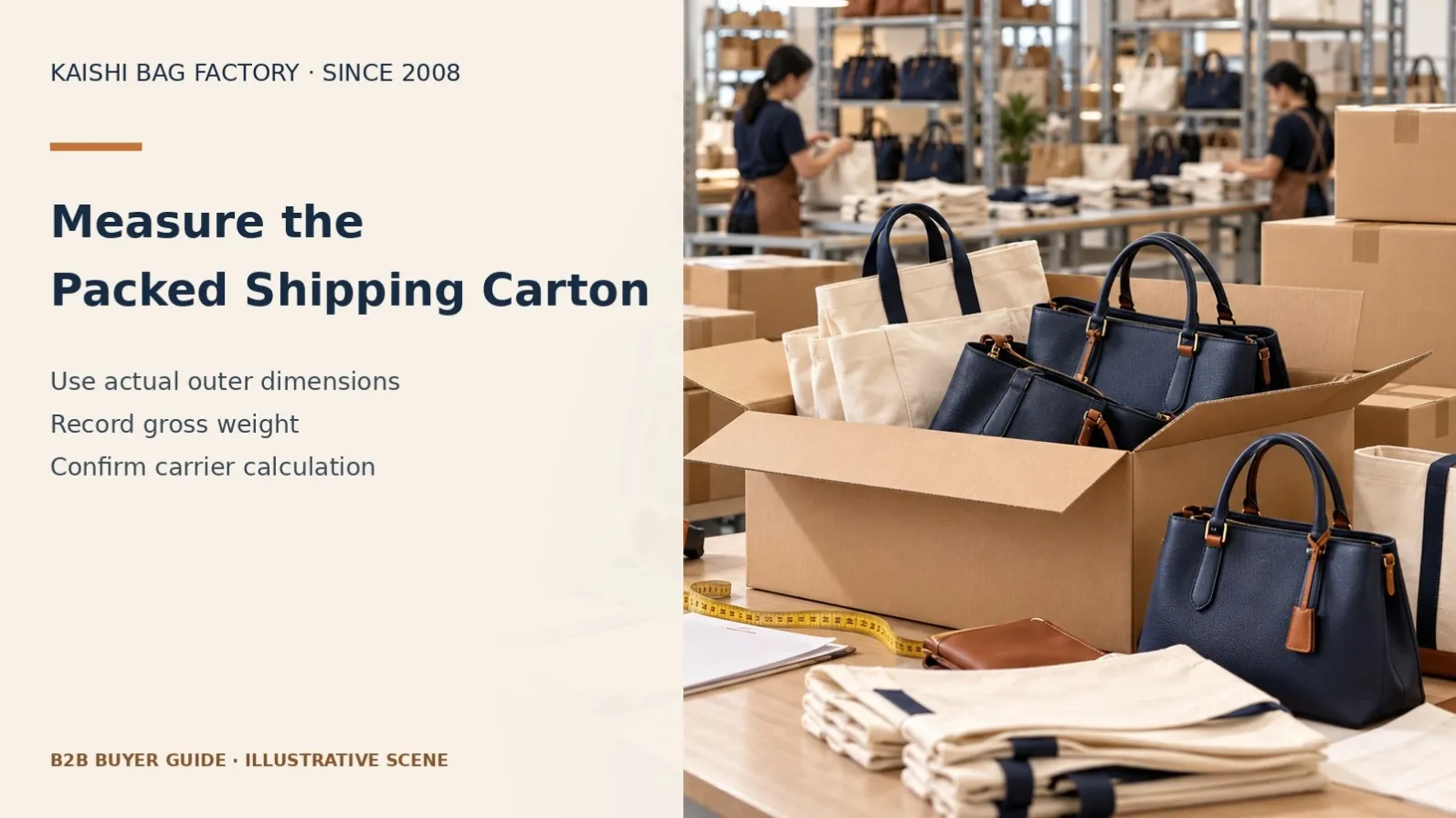 Illustrative packed carton for bag shipping-volume planning.
