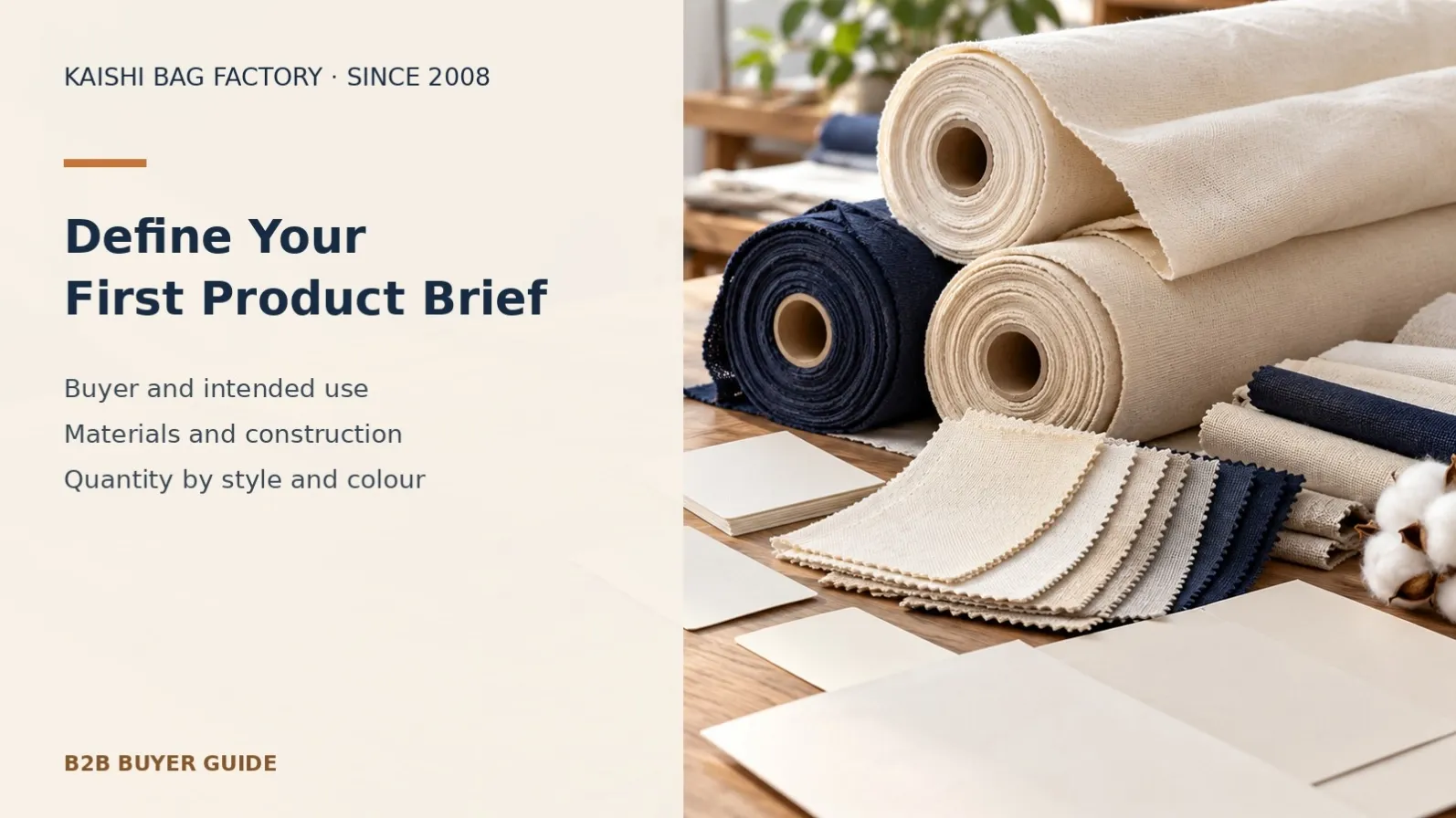 Illustrative fabric rolls and swatches for defining a handbag brand product brief, material choices and style quantities