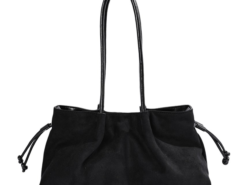 Custom Suede-Look Tote Bag – Drawstring Shoulder Tote (view 4) — custom bag manufacturing by Kaishi Bag Factory
