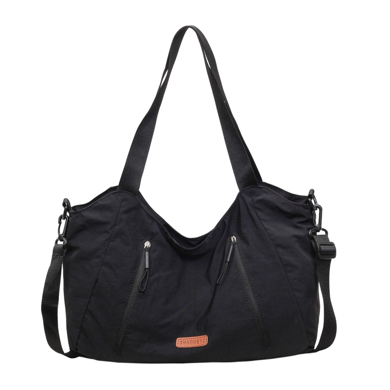 Custom Nylon Hobo Bag – Multi-Zip Shoulder Bag with Adjustable Strap (view 2) — custom bag manufacturing by Kaishi Bag Factory