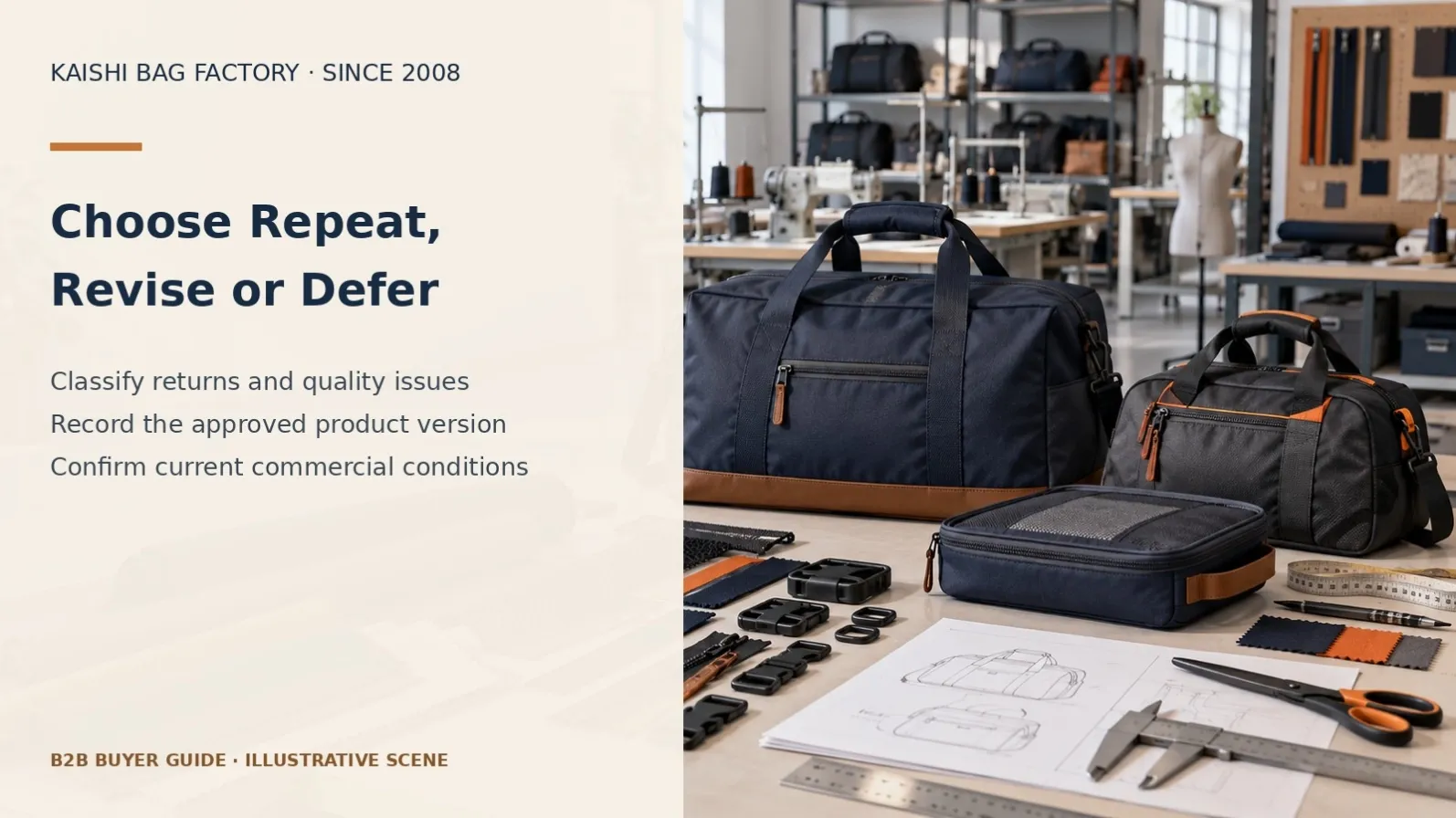 Illustrative bag materials and components for reviewing repeat or revised wholesale specifications.