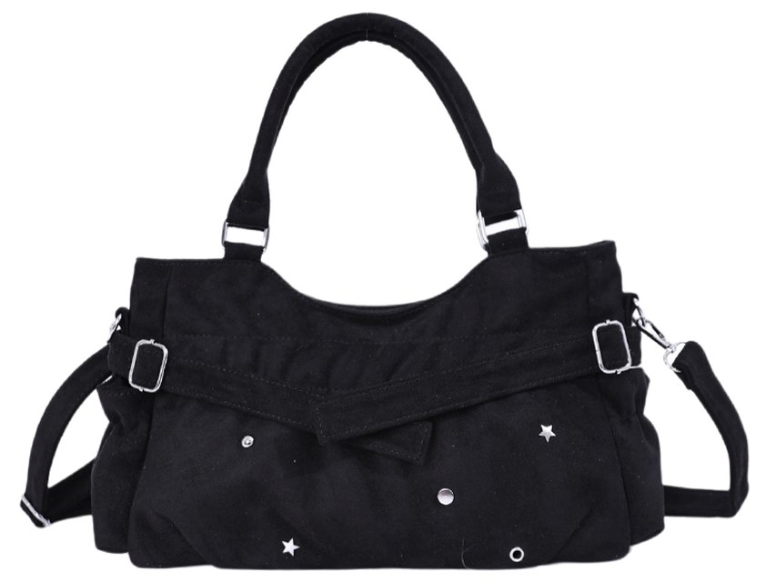 Custom PU Leather Satchel Bag – Structured Handbag with Buckle Straps (view 4) — custom bag manufacturing by Kaishi Bag Factory