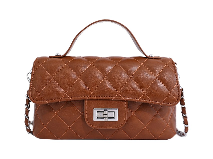 Custom Quilted PU Leather Flap Bag – Structured Handbag with Clasp (view 2) — custom bag manufacturing by Kaishi Bag Factory