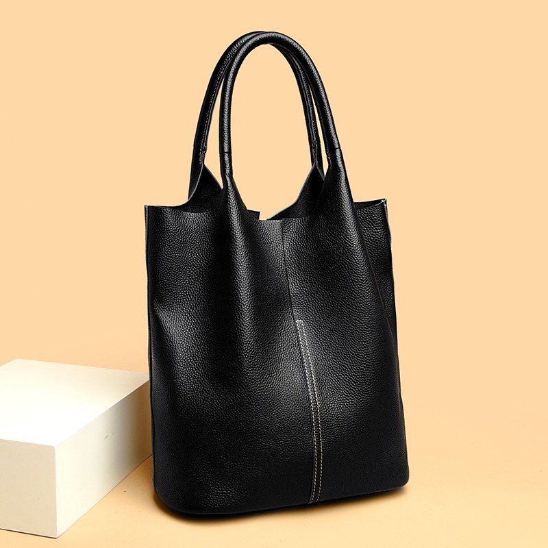 Custom Genuine Leather Tote Bag – Minimalist Shoulder Tote for Daily Carry (view 3) — custom leather bag manufacturing by Kaishi Bag Factory