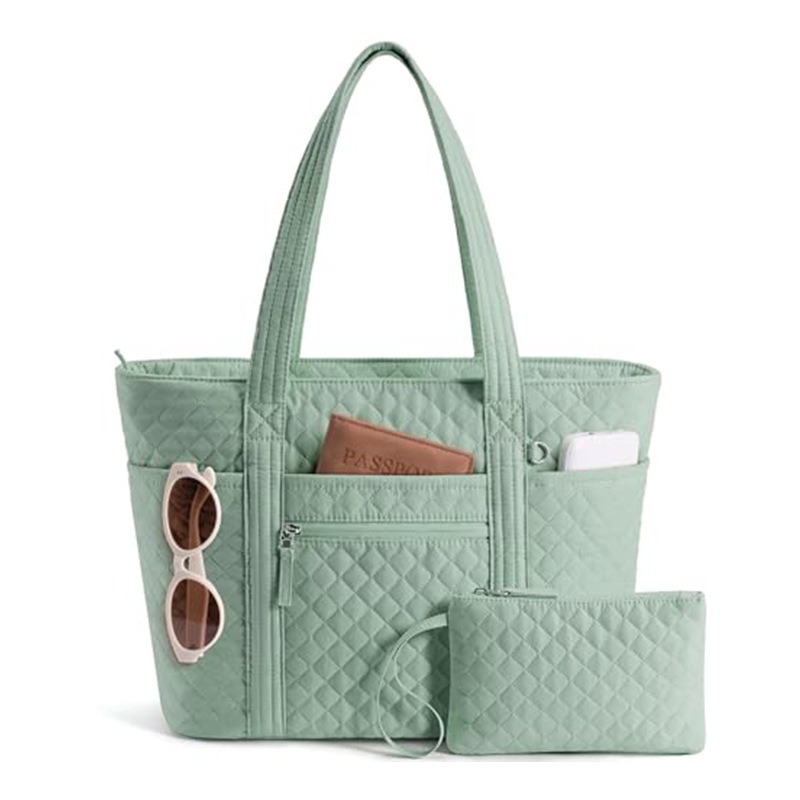 Custom Leopard Print Quilted Tote – Puffer Bag with Zip Pouch (view 3) — custom tote bag manufacturing by Kaishi Bag Factory