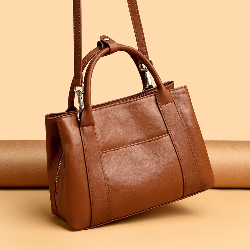 Custom Leather Satchel Bag – Top-Handle Handbag with Zip Top (view 3) — custom leather bag manufacturing by Kaishi Bag Factory