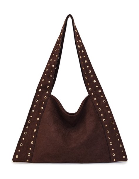 Studded Suede PU Leather Hobo Shoulder Bag – Large Capacity with Gold Eyelet Accents — custom bag manufacturing by Kaishi Bag Factory
