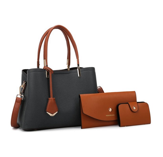 PU Leather 3-Piece Set – Structured Tote Bag with Wallet & Card Holder (view 2) — custom bag manufacturing by Kaishi Bag Factory