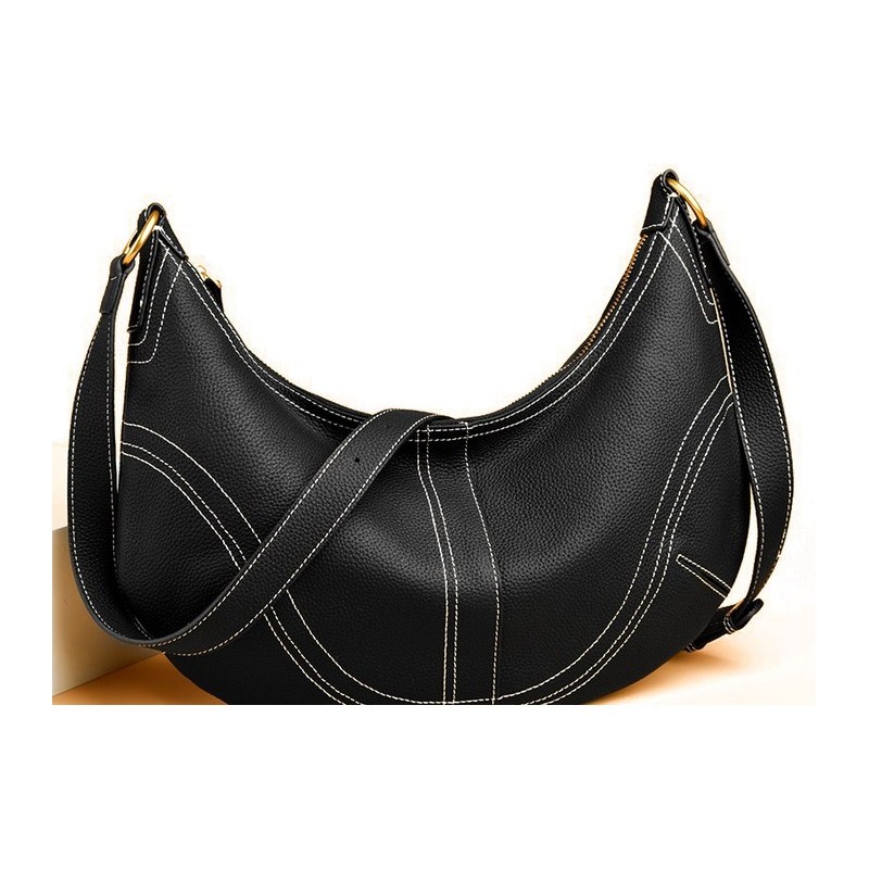 Custom Stitched Leather Hobo Bag – Slouchy Shoulder Bag with Contrast Stitching (view 4) — custom leather bag manufacturing by Kaishi Bag Factory