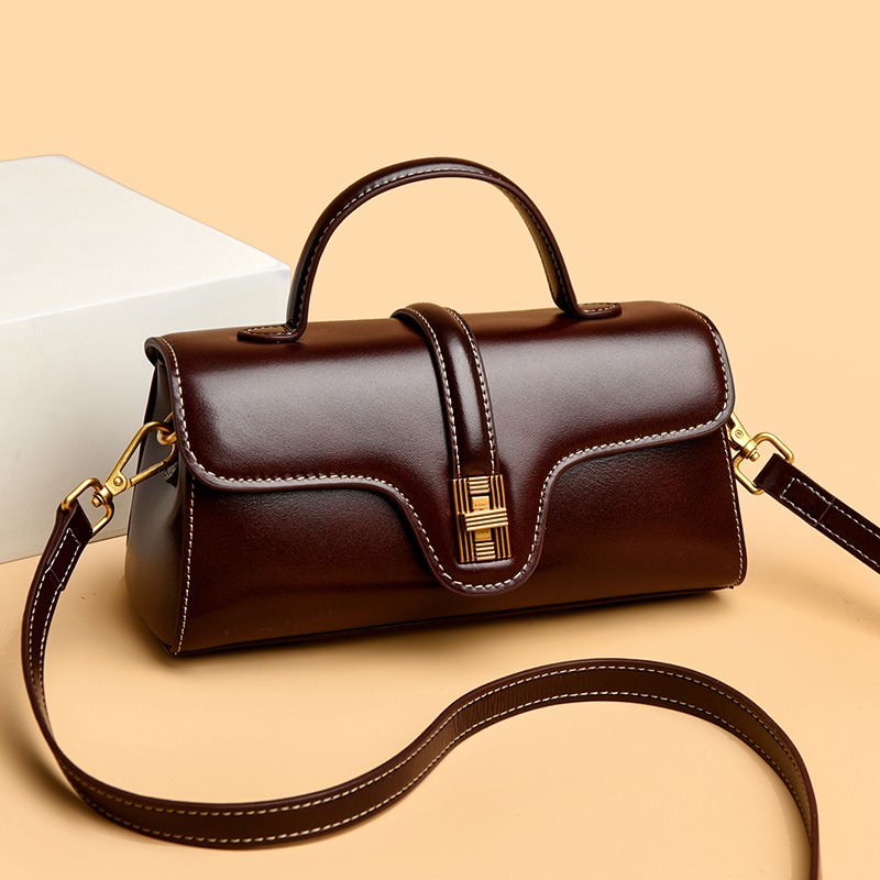 Custom Leather Top-Handle Bag – Structured Handbag with Gold Clasp (view 3) — custom leather bag manufacturing by Kaishi Bag Factory