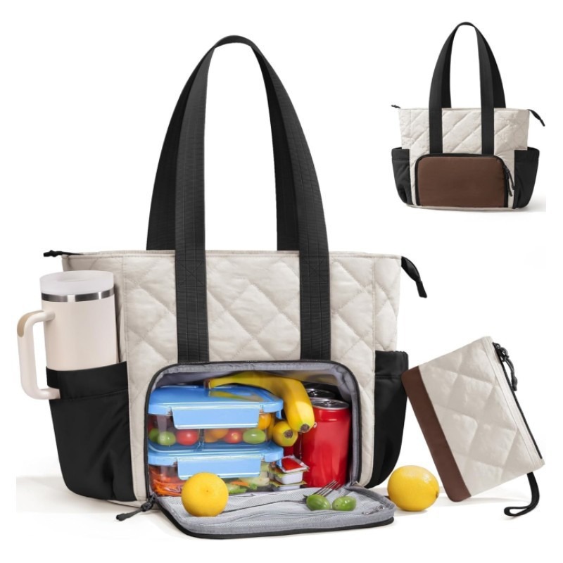 Custom Insulated Lunch Tote – Quilted Work Bag with Cooler Compartment (view 4) — custom tote bag manufacturing by Kaishi Bag Factory