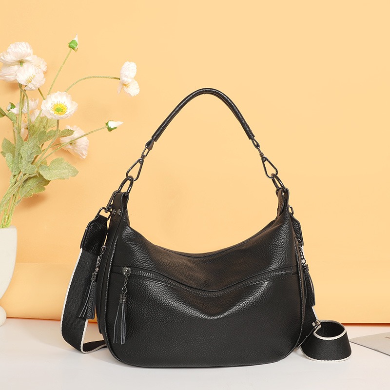 Custom Leather Hobo Bag – Multi-Zip Shoulder Bag with Tassel Pull — custom leather bag manufacturing by Kaishi Bag Factory