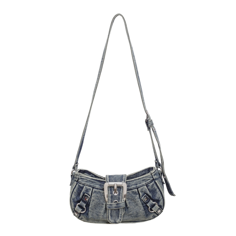 Custom Denim Crossbody Bag – Small Shoulder Bag with Metal Plate (view 3) — custom bag manufacturing by Kaishi Bag Factory