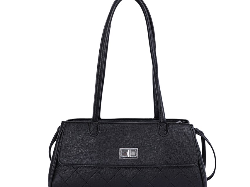 Custom Quilted PU Leather Tote Bag – Shoulder Tote with Clasp (view 4) — custom bag manufacturing by Kaishi Bag Factory