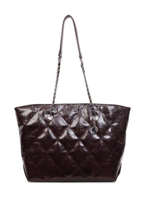 Quilted PU Leather Chain Tote Shoulder Bag – Large Capacity with Pendant Charm — custom bag manufacturing by Kaishi Bag Factory