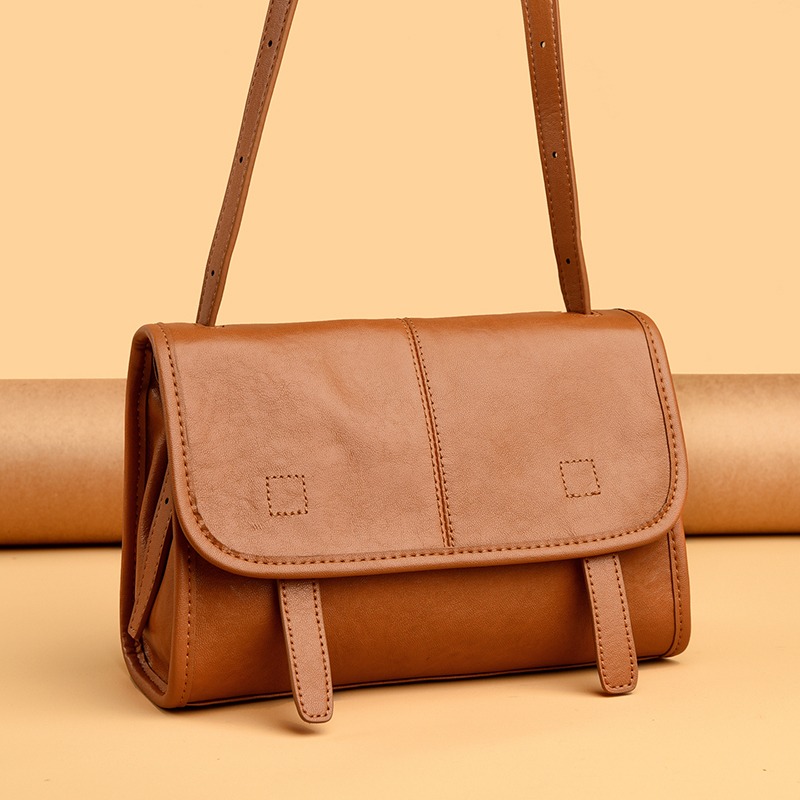 Custom Leather Messenger Bag – Flap Shoulder Bag with Magnetic Closure (view 4) — custom leather bag manufacturing by Kaishi Bag Factory