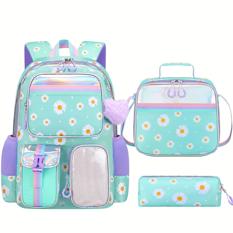Custom School Backpack 3-Piece Set – Daisy Print with Matching Bag and Pencil Case — custom school backpack manufacturing by Kaishi Bag Factory