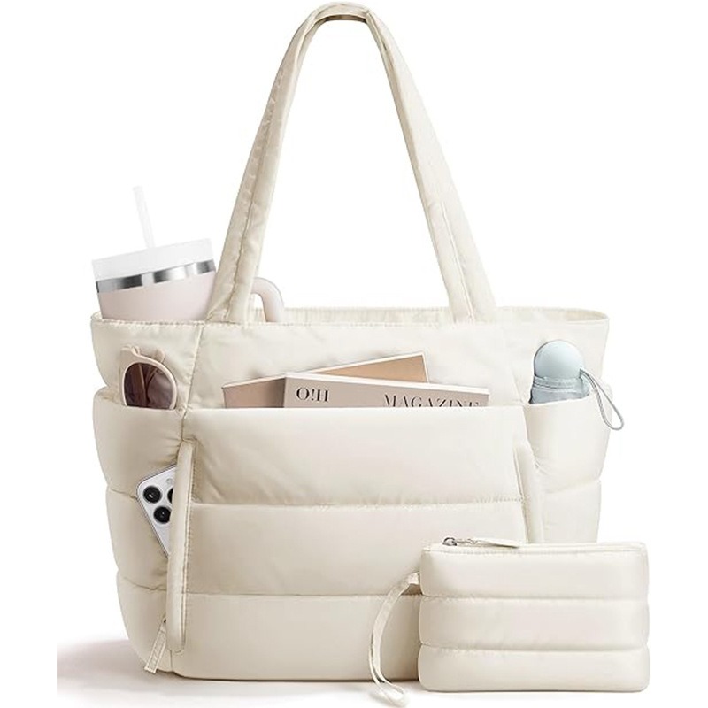 Custom Horizontal Quilted Tote – Water-Resistant Commuter Bag (view 3) — custom tote bag manufacturing by Kaishi Bag Factory