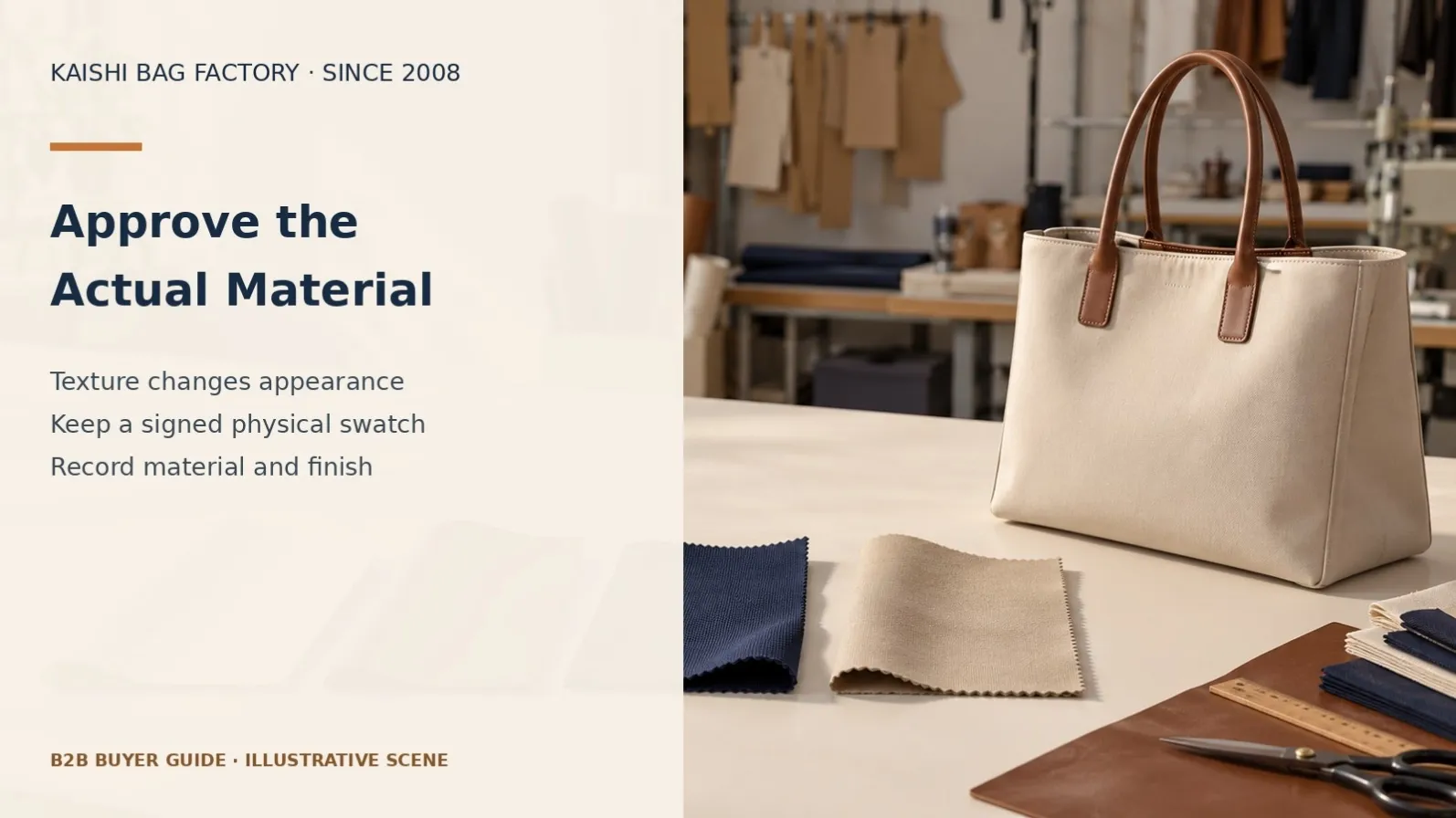 Illustrative material swatches for setting a physical bag colour reference.