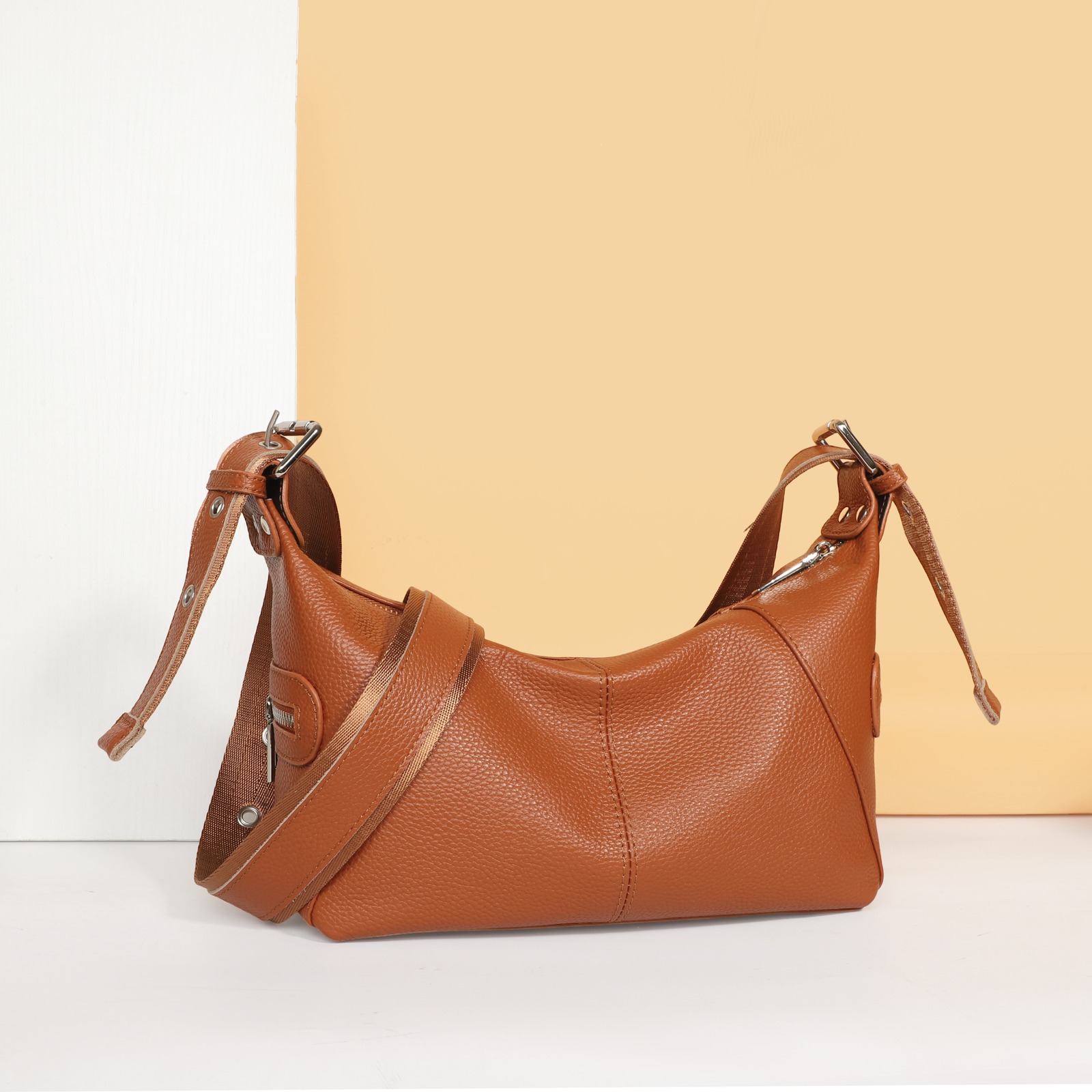 Custom Leather Hobo Bag – Drawstring Shoulder Bag with Knot Detail (view 4) — custom leather bag manufacturing by Kaishi Bag Factory