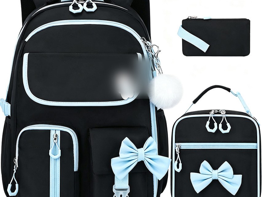 Custom School Backpack 3-Piece Set – Bow Detail with Lunch Bag and Pencil Case (view 4) — custom school backpack by Kaishi Bag Factory