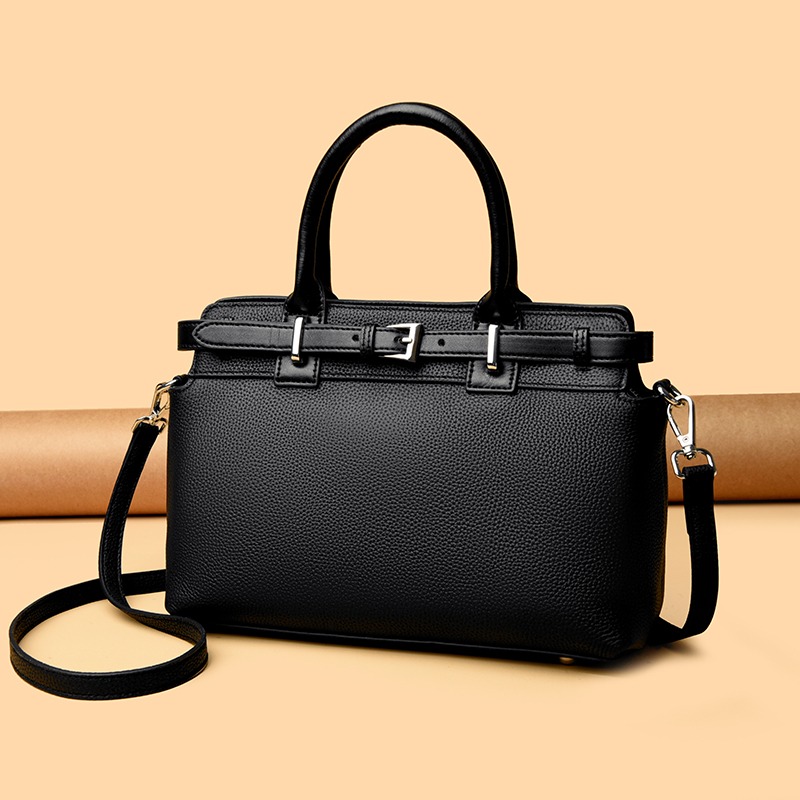 Custom Leather Frame Satchel Bag – Structured Handbag with Belt Detail (view 4) — custom leather bag manufacturing by Kaishi Bag Factory