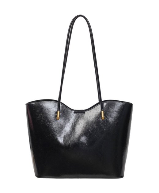 Glossy PU Leather Tote Bag – Minimalist Large Capacity Shoulder Tote with Gold Hardware (view 2) — custom bag manufacturing by Kaishi Bag Factory