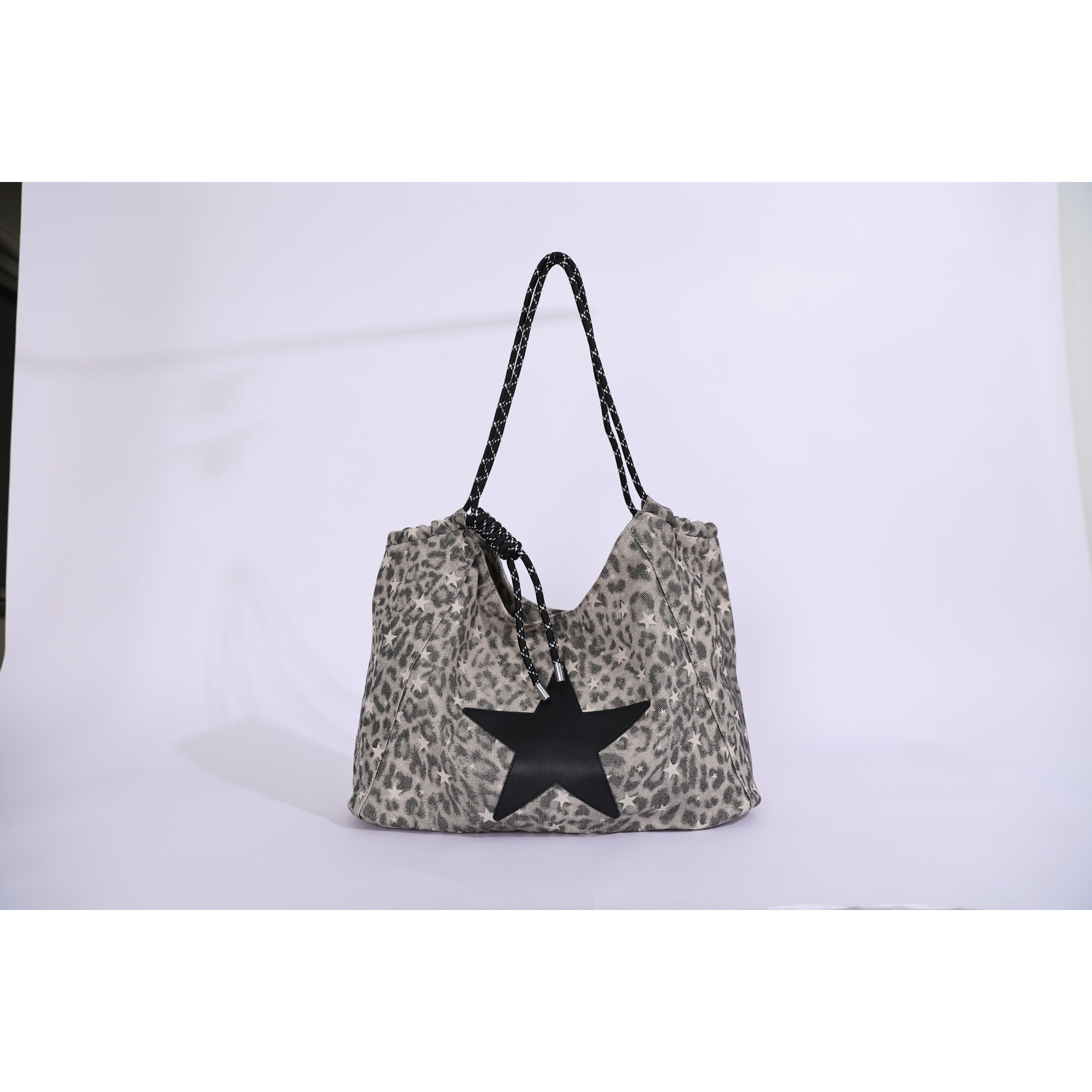 Custom Suede-Look Tote Bag – Shoulder Tote with Star Applique (view 2) — custom bag manufacturing by Kaishi Bag Factory