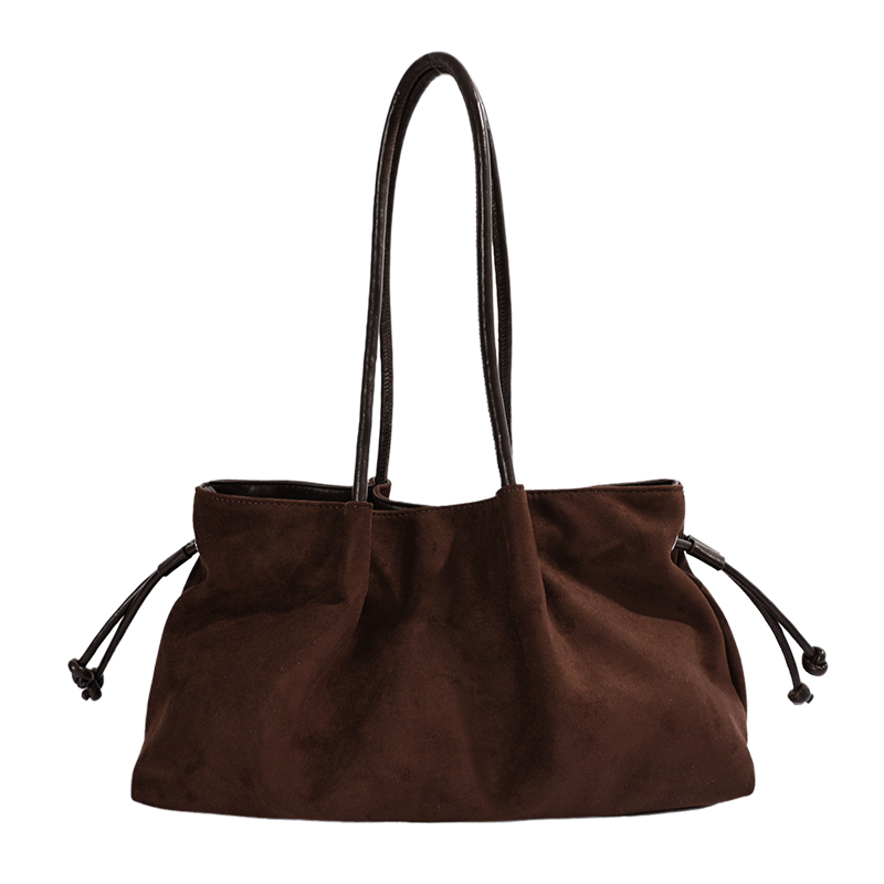Custom Suede-Look Tote Bag – Drawstring Shoulder Tote (view 2) — custom bag manufacturing by Kaishi Bag Factory